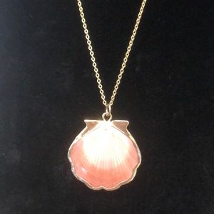 18” Pink Scallop Shell Necklace on Gold Tone Chain